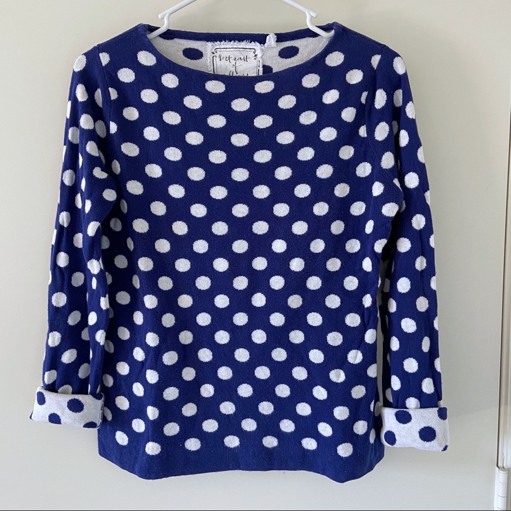 Blue and White Polka Dot Sweater Boatneck XS